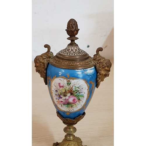 241 - 'Bleu Celeste' Vintage Lidded Vase (H; 24cm) with Gilt Bronze Mounts and Floral Pattern, Together wi... 