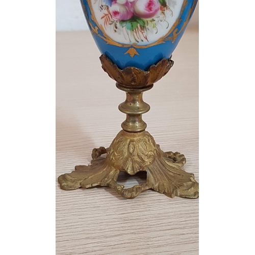 241 - 'Bleu Celeste' Vintage Lidded Vase (H; 24cm) with Gilt Bronze Mounts and Floral Pattern, Together wi... 