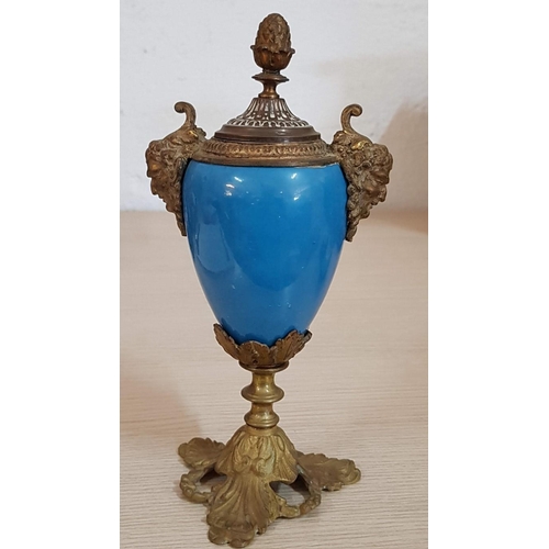 241 - 'Bleu Celeste' Vintage Lidded Vase (H; 24cm) with Gilt Bronze Mounts and Floral Pattern, Together wi... 