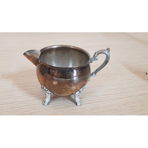 250 - Vintage Style White Metal & Glass Condiment Set and Cream Jug, (2)