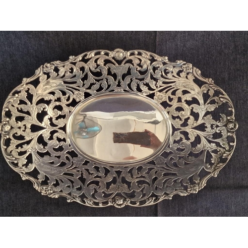 39 - Highly Decorative Pierced Silver Oval Shape Fruit Bowl .833 Silver, (Approx. 30 x 20 x 5cm Overall, ... 