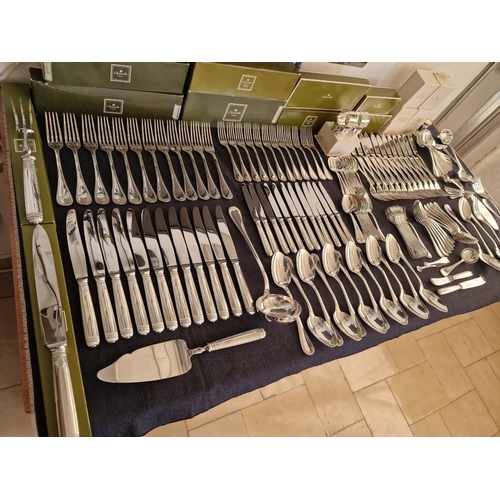 62 - Huge Collection of Christofle 'Malmaison' Pattern Silver Plated Flatware / Cutlery; 12-Place Setting... 