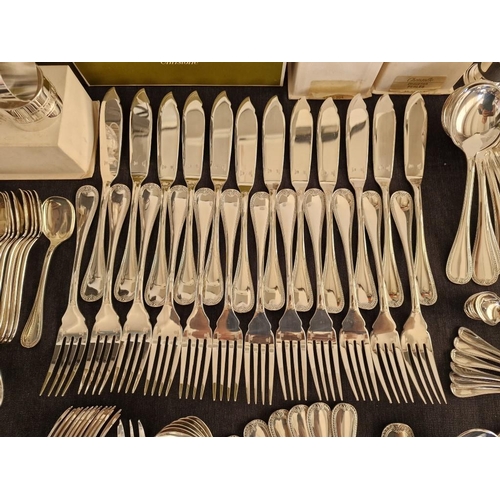 62 - Huge Collection of Christofle 'Malmaison' Pattern Silver Plated Flatware / Cutlery; 12-Place Setting... 