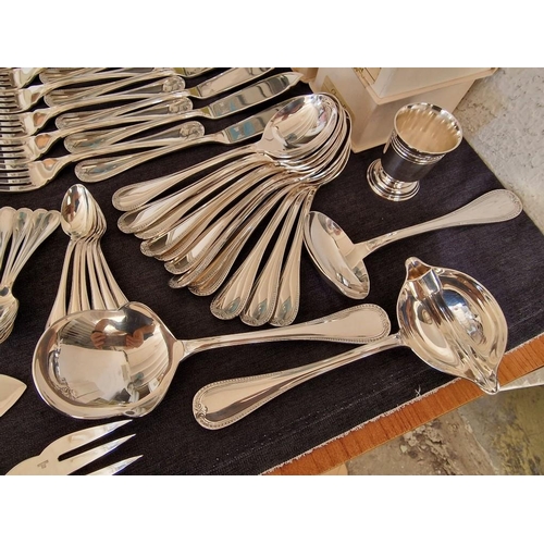 62 - Huge Collection of Christofle 'Malmaison' Pattern Silver Plated Flatware / Cutlery; 12-Place Setting... 