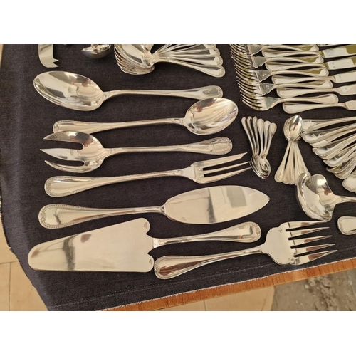 62 - Huge Collection of Christofle 'Malmaison' Pattern Silver Plated Flatware / Cutlery; 12-Place Setting... 