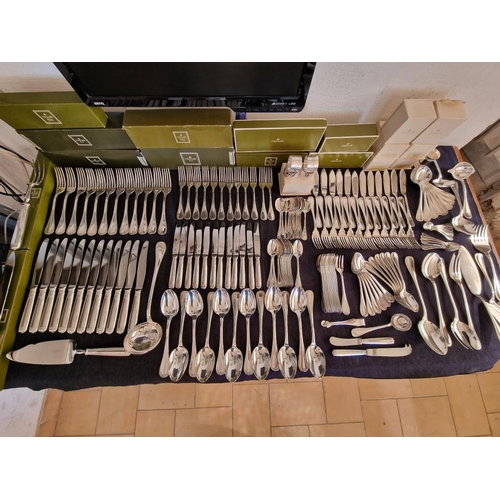 62 - Huge Collection of Christofle 'Malmaison' Pattern Silver Plated Flatware / Cutlery; 12-Place Setting... 