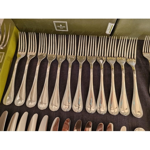 62 - Huge Collection of Christofle 'Malmaison' Pattern Silver Plated Flatware / Cutlery; 12-Place Setting... 