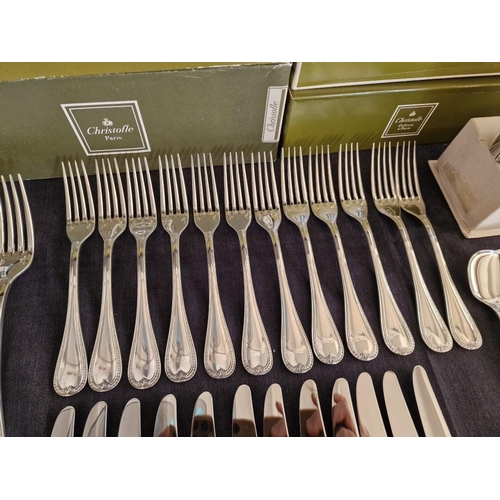 62 - Huge Collection of Christofle 'Malmaison' Pattern Silver Plated Flatware / Cutlery; 12-Place Setting... 