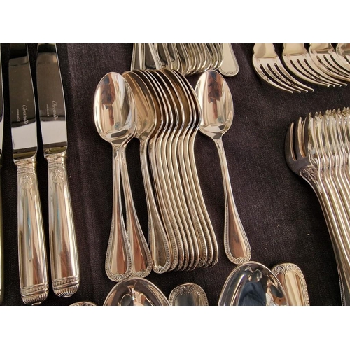 62 - Huge Collection of Christofle 'Malmaison' Pattern Silver Plated Flatware / Cutlery; 12-Place Setting... 