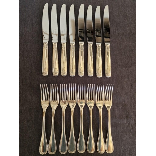 63 - Christofle 'Malmaison' Pattern Silver Plated Flatware / Cutlery; Set of 8 x Dinner Knives and 8 x Di... 