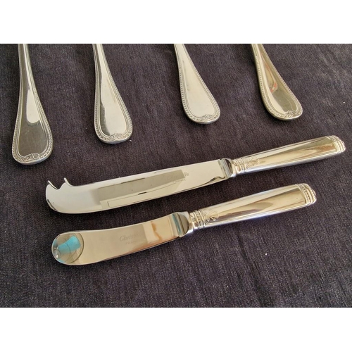 64 - Christofle 'Malmaison' Pattern Silver Plated Flatware / Serving Cutlery; 4-Piece Salad Set, Cheese K... 