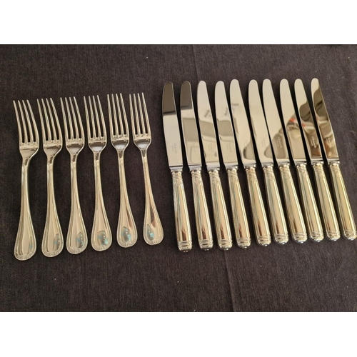 65 - Christofle 'Malmaison' Pattern Silver Plated Flatware / Cutlery; Set of 6 x Lunch Forks and 10 x Lun... 