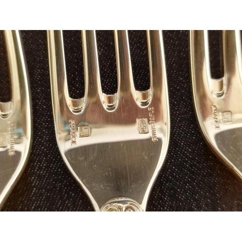 65 - Christofle 'Malmaison' Pattern Silver Plated Flatware / Cutlery; Set of 6 x Lunch Forks and 10 x Lun... 