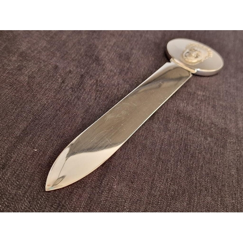 67 - Christofle Silver Plated Letter Opener with Mask of Benin Handle, in Original Box, Made in France