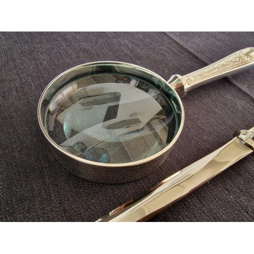 70 - Christofle 'Villeroy' Pattern Silver Plated Magnifying Glass and Letter Opener Set, in Original Box,... 