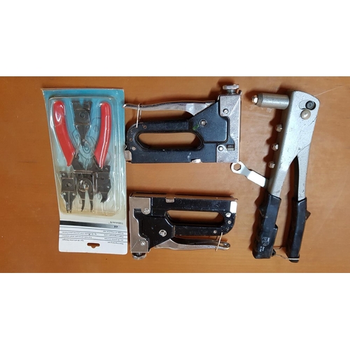 125A - Collection of Assorted Tools; Snap Ring Set / Multifunctional Circlip Pliers Set, 2 x Staple Guns an... 