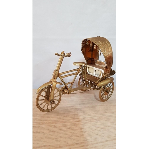 2 - Solid Brass Indian Rickshaw Bicycle (Pedicab / Tricycle), (Approx. 21 x 17 x 9cm Overall)