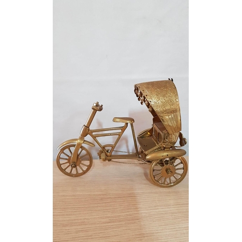 2 - Solid Brass Indian Rickshaw Bicycle (Pedicab / Tricycle), (Approx. 21 x 17 x 9cm Overall)