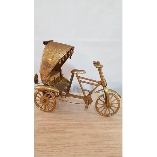 2 - Solid Brass Indian Rickshaw Bicycle (Pedicab / Tricycle), (Approx. 21 x 17 x 9cm Overall)