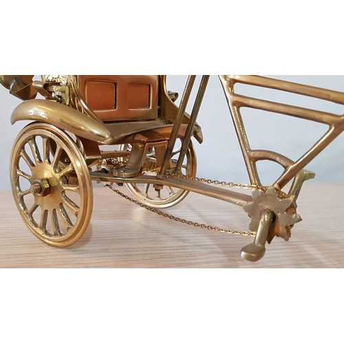 2 - Solid Brass Indian Rickshaw Bicycle (Pedicab / Tricycle), (Approx. 21 x 17 x 9cm Overall)