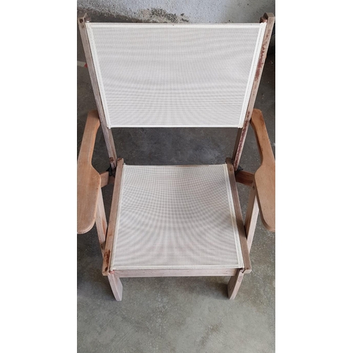 4A - Pair of Solid Wood Folding Garden Arm Chairs with Beige Canvas Seats & Backrests, (2)