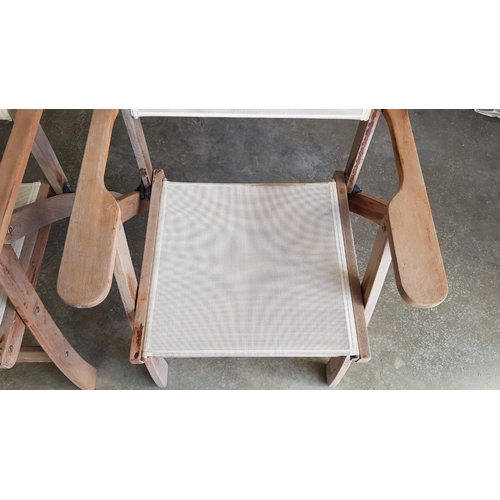 4A - Pair of Solid Wood Folding Garden Arm Chairs with Beige Canvas Seats & Backrests, (2)