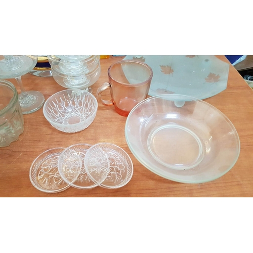 573 - Large Collection of Assorted Glassware; Ice Bucket, Footed Serving Plate, Sundae Bowls, Sweet Plates... 