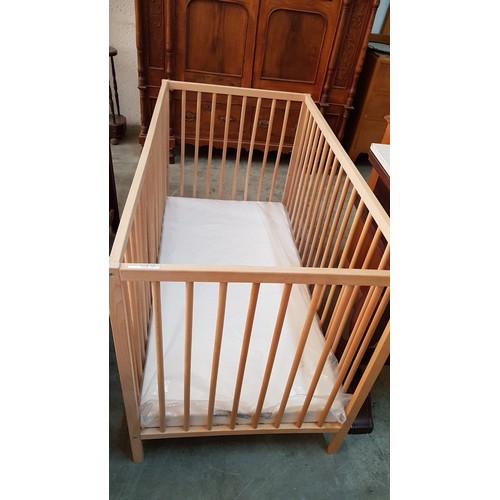 80A - Wooden Babies Cot with Mattress