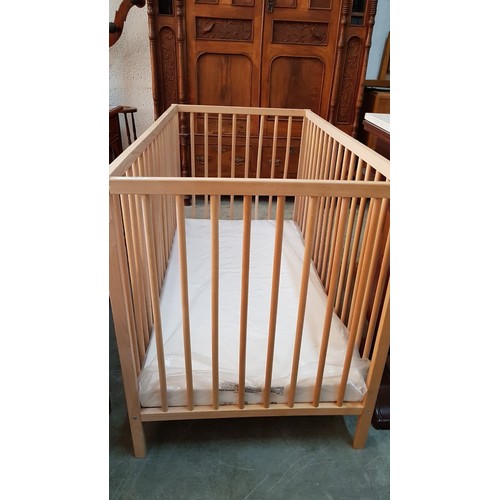 80A - Wooden Babies Cot with Mattress