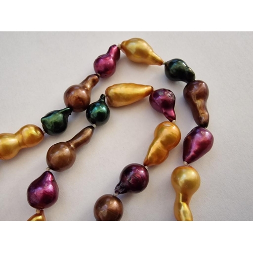 268 - Multi-Colour Freshwater Pearl Necklace, Single Strand, Individually Knotted with Sterling Silver (.9... 