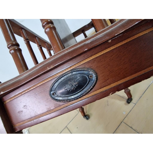 97 - Antique Style Magazine Rack, 2-Section with Turned Uprights and Brass Casters (Wheel)