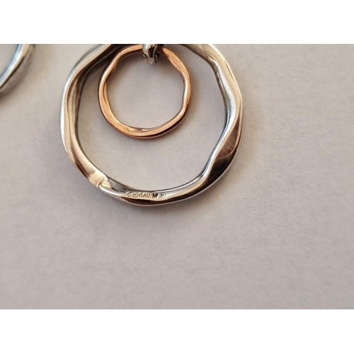 167 - Pair of Clogau Ripples Double Drop Hoop Earrings, Sterling Silver (.925) with 9ct Welsh Gold and 3 x... 