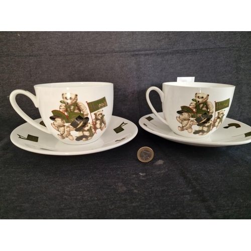 2 - 2 x Harrods Fine Bone China Large Cappuccino Cups & Saucers, Made in England, (2)