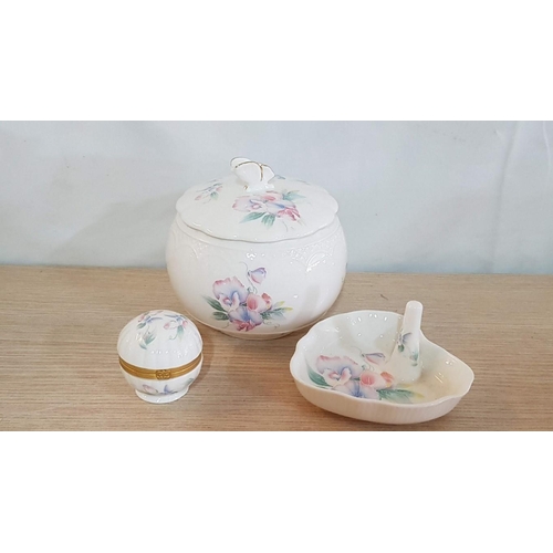 13 - Aynsley ‘Little Sweetheart’ design porcelain – large plate – 27cm, spill holder – 15cm tall, 2 posy ... 