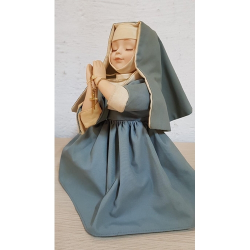 183 - Kneeling Nun Porcelain Doll Figurine in Prayer (30cm H)