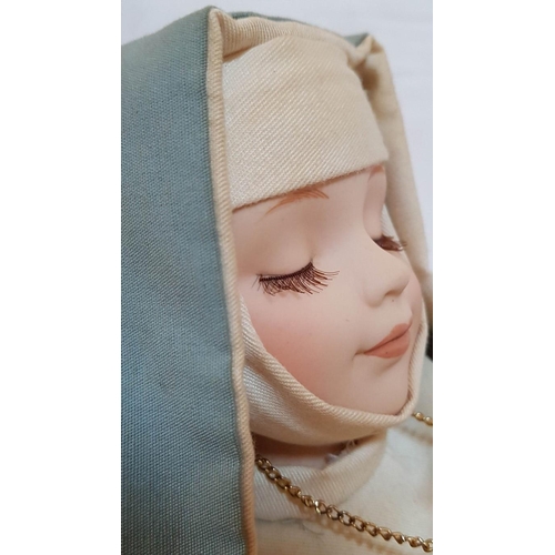 183 - Kneeling Nun Porcelain Doll Figurine in Prayer (30cm H)