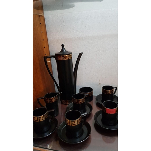 184 - Portmeirion Pottery Black with Golden Greek Key 'Rim' Coffee Set Designed by Susan William - Ellis, ... 