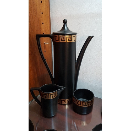 184 - Portmeirion Pottery Black with Golden Greek Key 'Rim' Coffee Set Designed by Susan William - Ellis, ... 