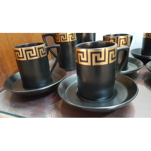 184 - Portmeirion Pottery Black with Golden Greek Key 'Rim' Coffee Set Designed by Susan William - Ellis, ... 