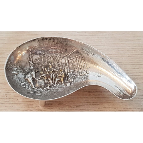 44 - Danish silver plated 3 legged Repousse ‘Nappy dish’ made and signed by Hans Jensen, depicting mediev... 