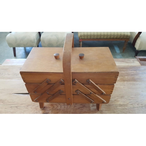 50A - 1950’s cantilever sewing box complete with contents – 33cm x 17 x 30 overall inc handle