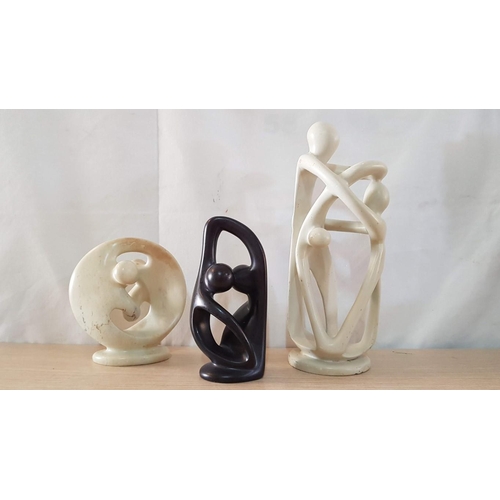 52 - Soapstone African abstract sculptures – 29cm, 15cm and 17 (3 pcs)