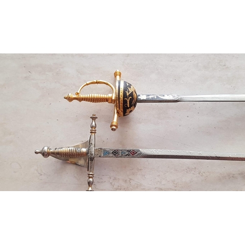 61 - Letter Openers: Replica of Toledo Sword and Enamel Semiramis Swords (18cm, 17cm)