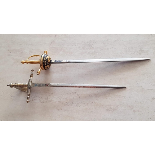 61 - Letter Openers: Replica of Toledo Sword and Enamel Semiramis Swords (18cm, 17cm)