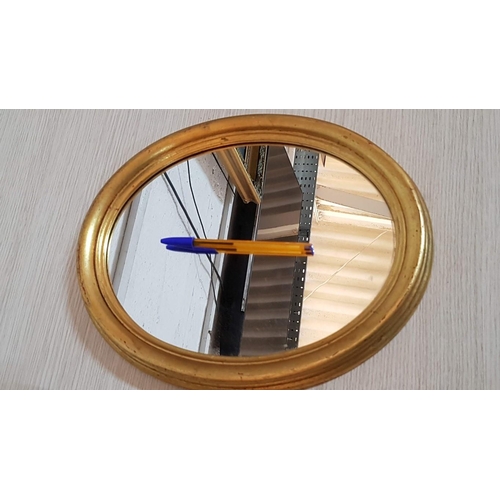 63 - Vintage Style Oval Gold Tone Framed Wall Mirror (34 x 29cm)