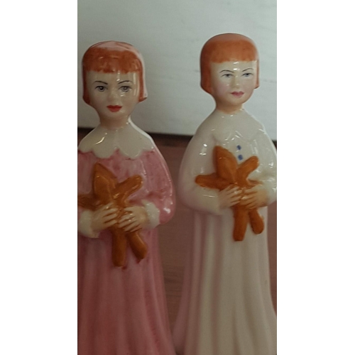 65 - Vintage Continental Style Porcelain Figurines 'Bedtime', Girl in Pink and Girl in White Nightgowns (... 