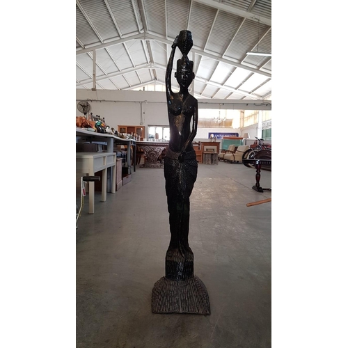 66 - Hand carved African female figure candle holder – 102 cm high