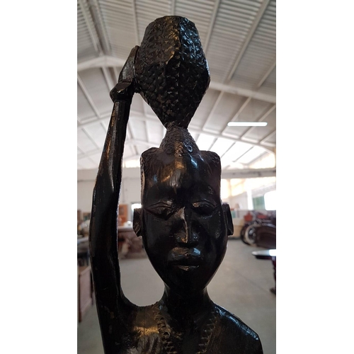 66 - Hand carved African female figure candle holder – 102 cm high