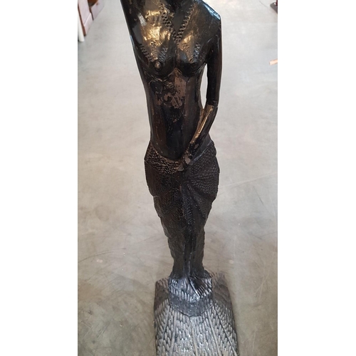 66 - Hand carved African female figure candle holder – 102 cm high