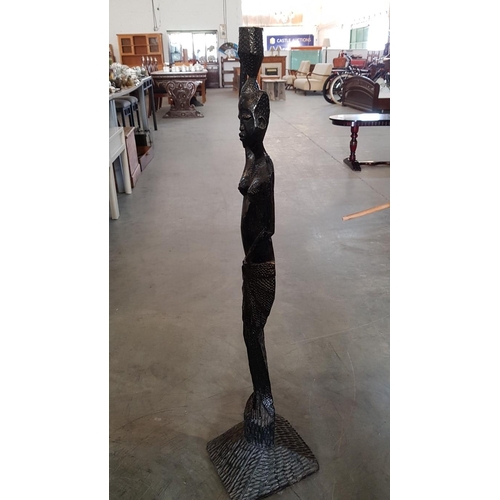 66 - Hand carved African female figure candle holder – 102 cm high